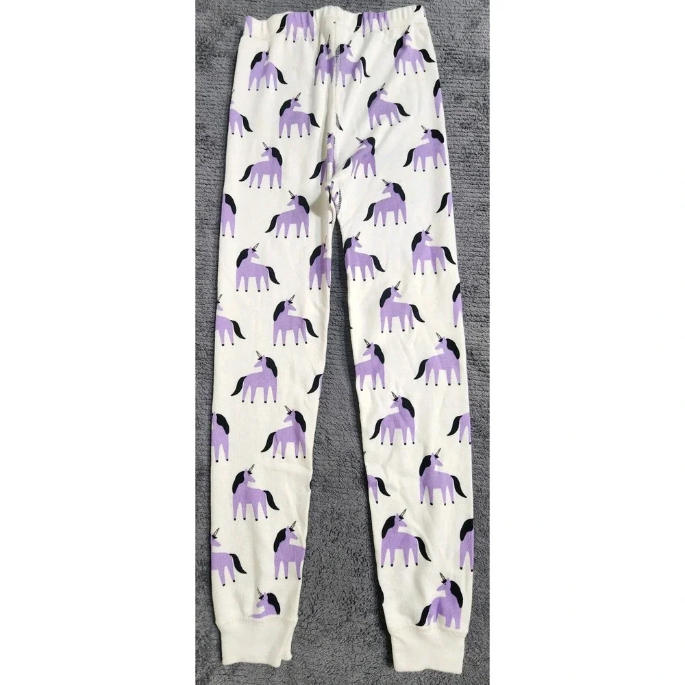 Hanna Andersson Girls Pajama Bottoms Unicorn White Purple Size 8 Kids Pj's Sleep